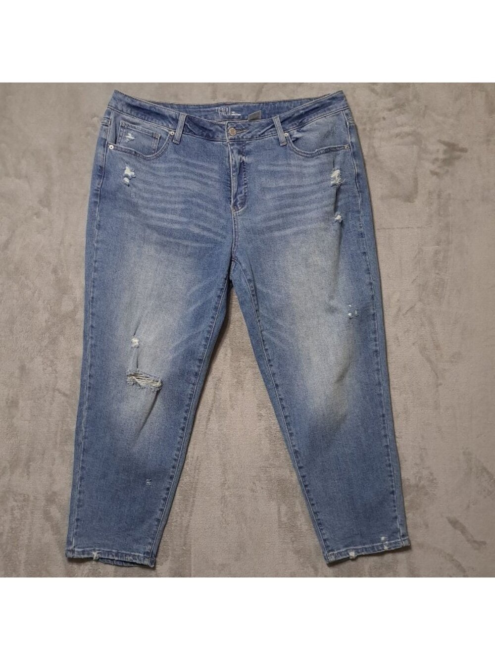 Time And Tru Size 16 Mid-Rise Distressed Jeans Cotton Stretch Denim Blue